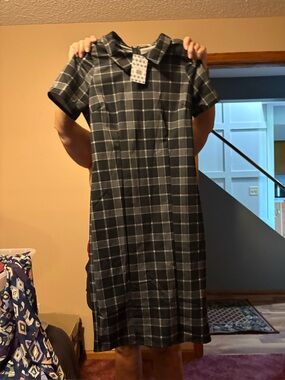 Piphany Black, Gray and White Plaid Peter Pan Collar Dress